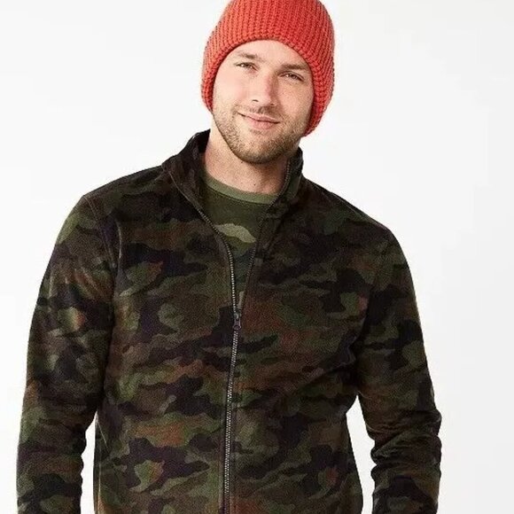 SONOMA MEN'S ARCTIC FLEECE FULL ZIP-UP JACKET GREEN CAMO CAMOUFLAGE NEW $50 - Picture 1 of 4